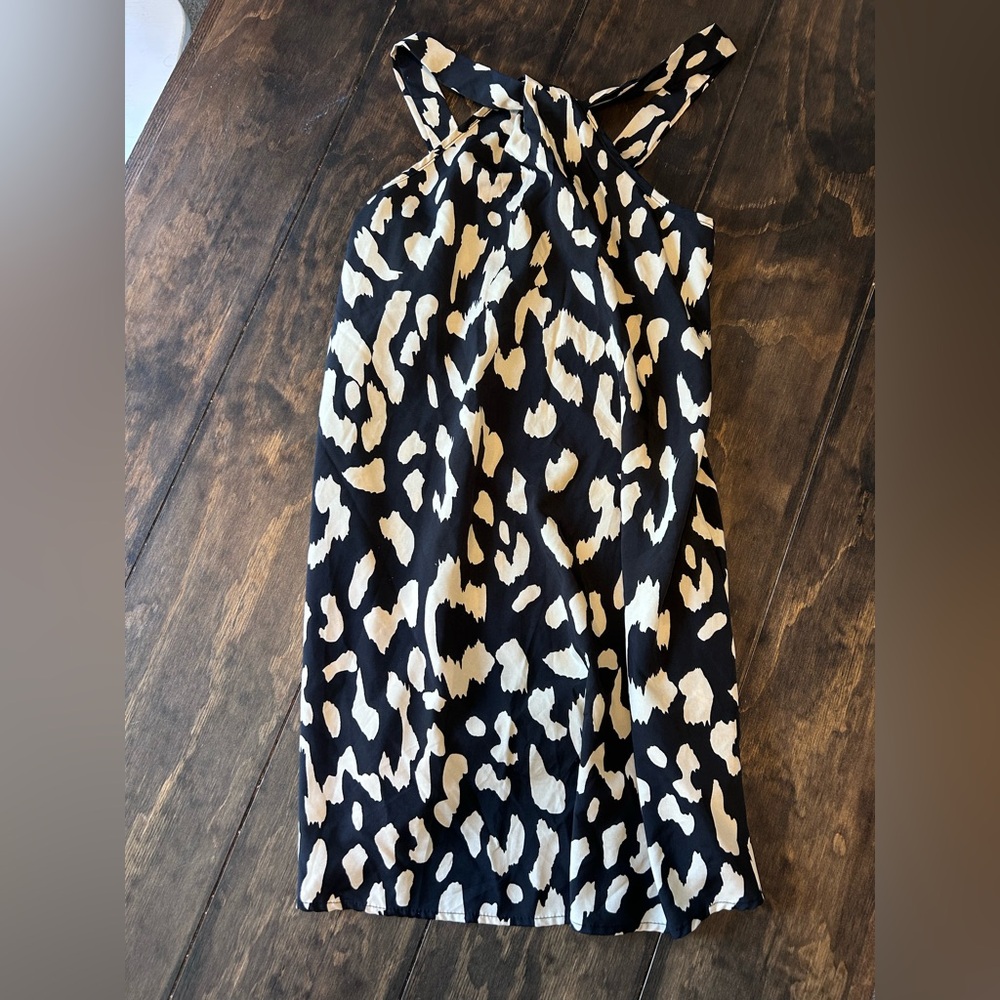 Black and Cream Halter Neck Print Dress - Women
